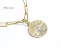 Solid Gold 14K Round Medallion Sun and Stars Charm