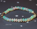 Solid Gold 14K Silk Knotted Ethiopian Opal Bracelet, Two Opal Halves Bracelet