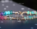 Solid Gold 14K Silk Knotted Ethiopian Opal Pastel Bracelet, Half Opal Half Pastel Bracelet