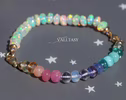 Solid Gold 14K Silk Knotted Ethiopian Opal Pastel Bracelet, Half Opal Half Pastel Bracelet