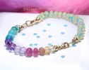 Solid Gold 14K Silk Knotted Ethiopian Opal Pastel Bracelet, Half Opal Half Pastel Bracelet
