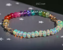 Solid Gold 14K Silk Knotted Ethiopian Opal Rainbow Bracelet, Half Opal Half Rainbow Bracelet