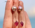 Solid Rose Gold 14K Rubellite Pink Tourmaline and Pink Edison Pearl Earrings, One of a Kind