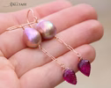 Solid Rose Gold 14K Rubellite Pink Tourmaline and Pink Edison Pearl Earrings, One of a Kind