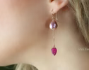 Solid Rose Gold 14K Rubellite Pink Tourmaline and Pink Edison Pearl Earrings, One of a Kind