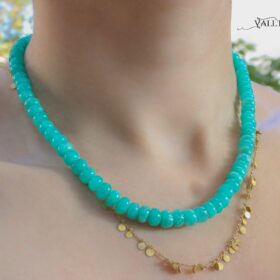 The Aqua Splash Necklace – Vibrant Amazonite Necklace in 14K Solid Gold, Aqua Blue Gemstone Beaded Necklace