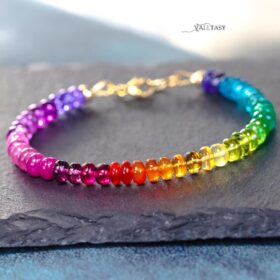 The Glow Bracelet – Solid Gold 14K Multi Gemstone Bracelet, Rainbow Beaded Stacking Bracelet