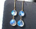 Solid Gold 14K Diamond Rainbow Moonstone Earrings
