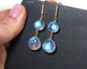 Solid Gold 14K Diamond Rainbow Moonstone Earrings
