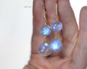 Solid Gold 14K Diamond Rainbow Moonstone Earrings