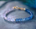 Solid Gold 14K Santa Maria Aquamarine and Rainbow Moonstone Bracelet, Moonstone and Aquamarine Beaded Bracelet