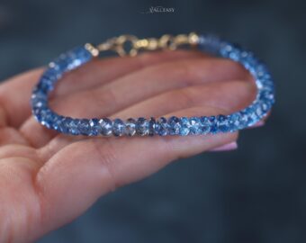 Solid Gold 14K Santa Maria Aquamarine Bracelet, Aquamarine Beaded Bracelet