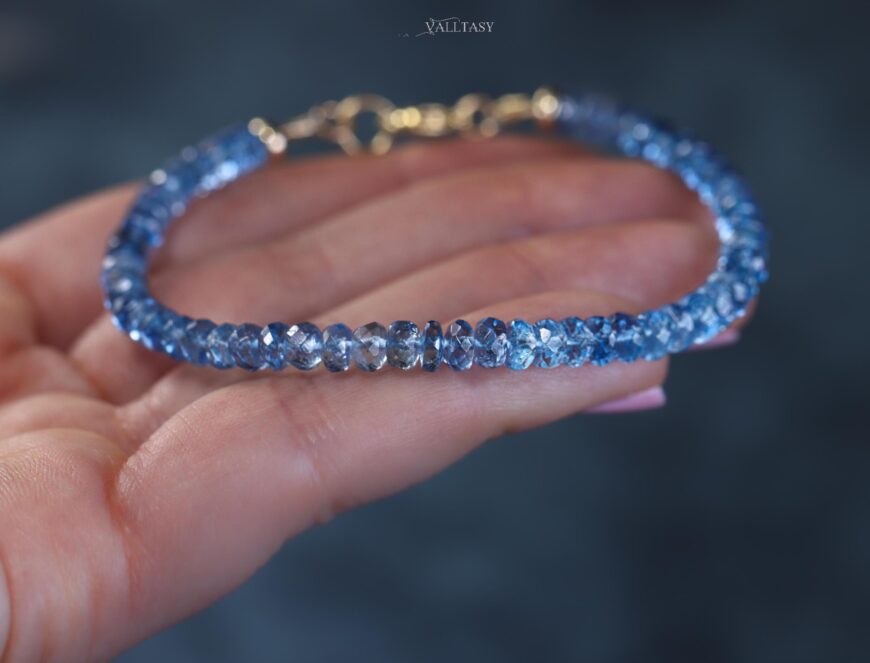 Solid Gold 14K Santa Maria Aquamarine Bracelet, Aquamarine Beaded Bracelet