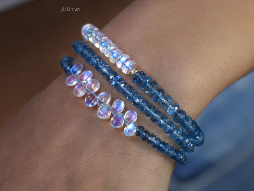 Solid Gold 14K Santa Maria Aquamarine Bracelet, Aquamarine Beaded Bracelet