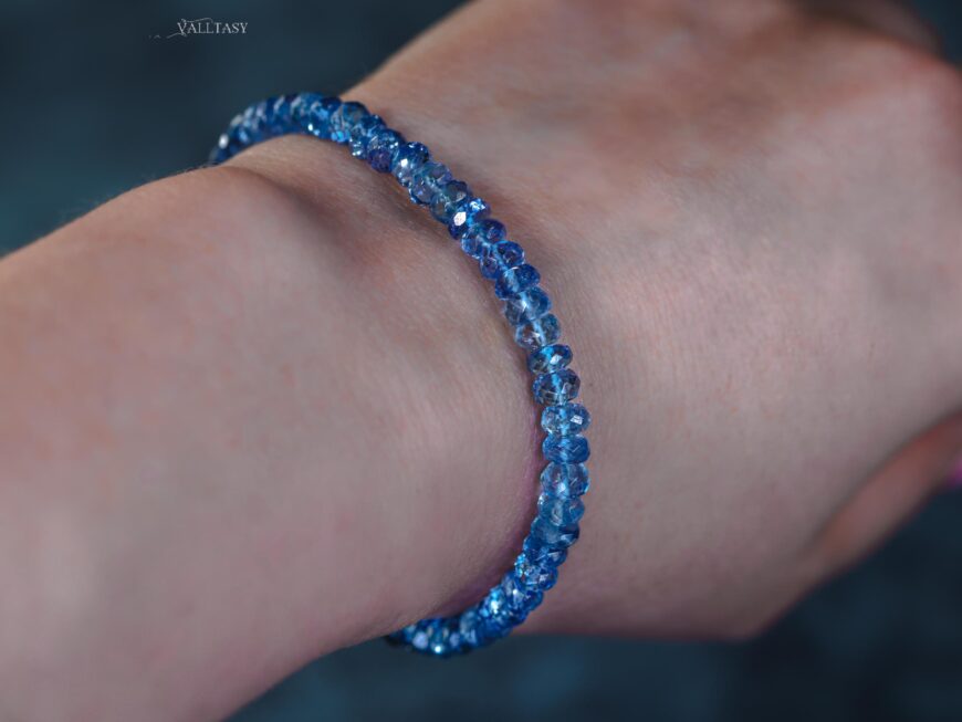 Solid Gold 14K Santa Maria Aquamarine Bracelet, Aquamarine Beaded Bracelet