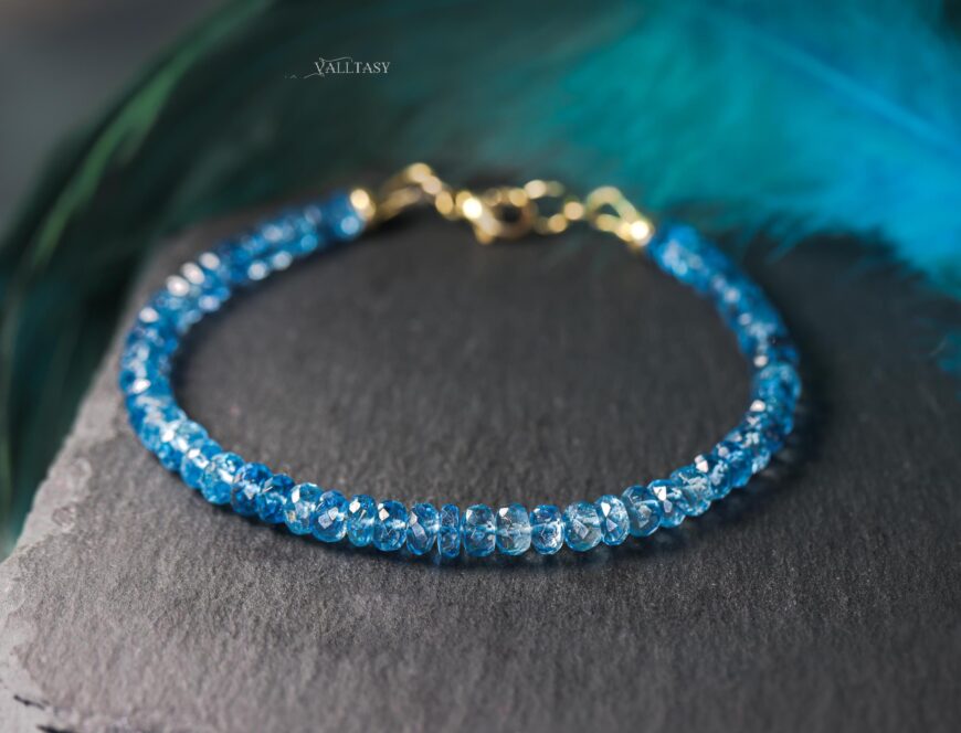Solid Gold 14K Santa Maria Aquamarine Bracelet, Aquamarine Beaded Bracelet