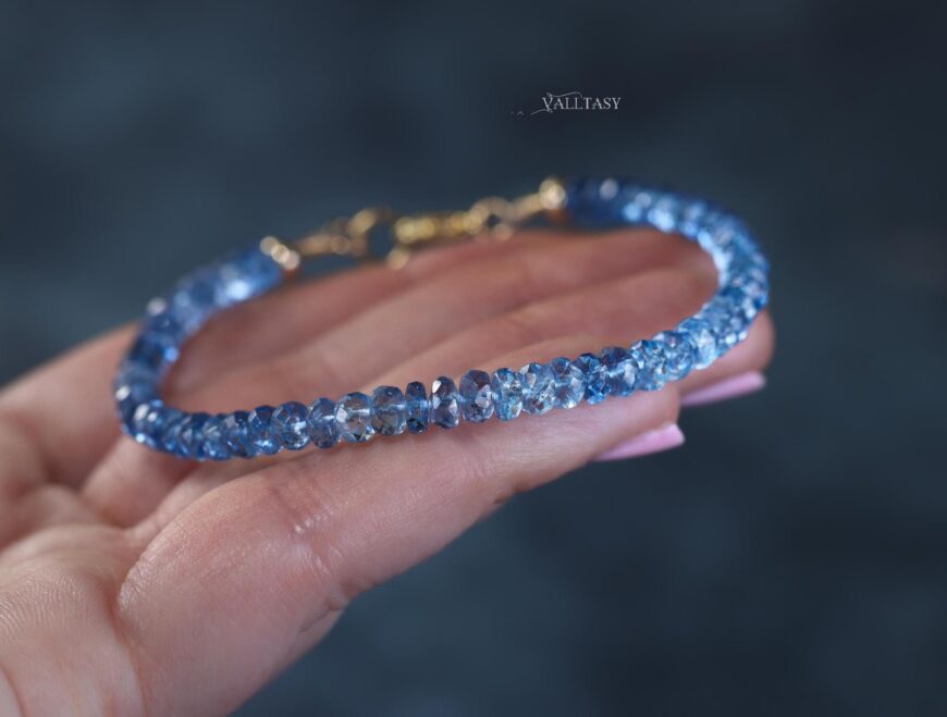 Solid Gold 14K Santa Maria Aquamarine Bracelet, Aquamarine Beaded Bracelet