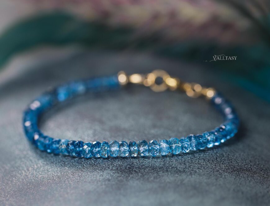 Solid Gold 14K Santa Maria Aquamarine Bracelet, Aquamarine Beaded Bracelet