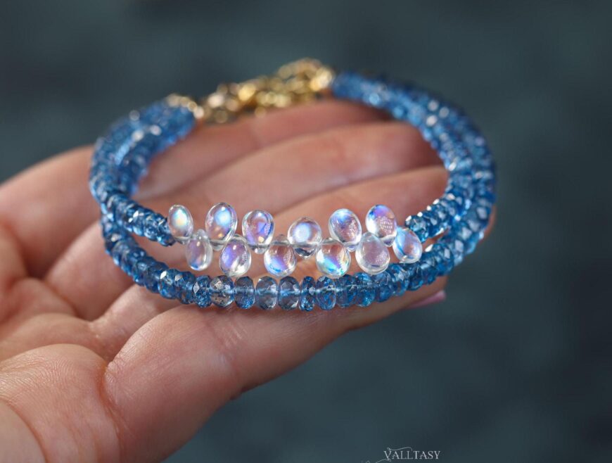 Solid Gold 14K Santa Maria Aquamarine Bracelet, Aquamarine Beaded Bracelet
