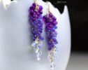 Solid Gold 14K Tanzanite and Rainbow Moonstone Long Gemstone Earrings, Multi Stone Drop Cluster Earrings