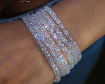 Solid Gold 14K Rainbow Moonstone Necklace, Double Layered Necklace, Long Necklace, Multi Wrap Bracelet, Multi Layered Bracelet