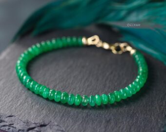 Solid Gold 14K Zambian Emerald Bracelet, Beaded Emerald Bracelet