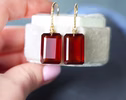 Solid Gold 14K Diamond Hessonite Garnet Earrings, Garnet Drop Earrings, One of a Kind