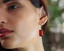 Solid Gold 14K Diamond Hessonite Garnet Earrings, Garnet Drop Earrings, One of a Kind