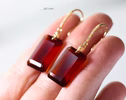 Solid Gold 14K Diamond Hessonite Garnet Earrings, Garnet Drop Earrings, One of a Kind