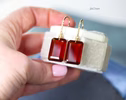 Solid Gold 14K Diamond Hessonite Garnet Earrings, Garnet Drop Earrings, One of a Kind