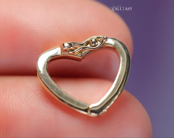 - Solid Gold 14K Heart Connector, Charm Holder, Push Lock
