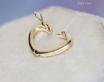 - Solid Gold 14K Heart Connector, Charm Holder, Push Lock
