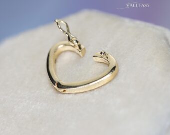 Solid Gold 14K Heart Connector, Charm Holder, Push Lock