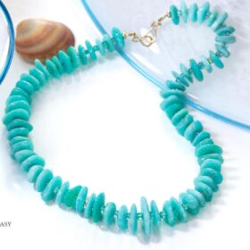 The Isla Necklace – Solid Gold 14K Peruvian Amazonite and Apatite Necklace, Aqua Blue Gemstone Beaded Necklace