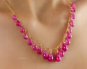 - Solid Gold 14K Pink Ruby Necklace, Ruby Drop Necklace