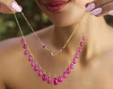 - Solid Gold 14K Pink Ruby Necklace, Ruby Drop Necklace
