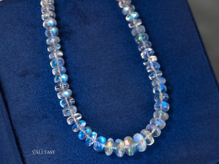 Solid Gold 14K Rainbow Moonstone Necklace, Moonstone Beaded Necklace