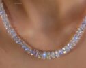 Solid Gold 14K Rainbow Moonstone Necklace, Moonstone Beaded Necklace
