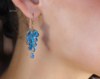 14K Solid Gold Blue Aquamarine Earrings, Blue Aquamarine Drop Earrings