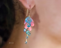 Solid Gold 14K Angel Skin Coral, Pink Opal and Aquamarine Earrings
