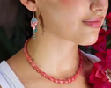 Solid Gold 14K Angel Skin Coral, Pink Opal and Aquamarine Earrings