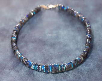 Solid Gold 14K Blue Labradorite Necklace, Beaded Gemstone Necklace