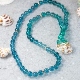 Under the Sea Necklace – Solid Gold 14K Fluorite Silk Knotted Necklace, Fluorite Necklace with Gold Accents
