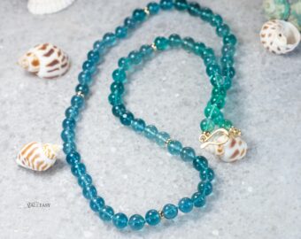 Solid Gold 14K Fluorite Silk Knotted Necklace, Fluorite Necklace with Gold Accents