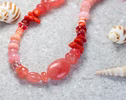 Solid Gold 14K Italian Red Coral, Rhodochrosite and Pink Opal Necklace, Beaded Peach Pink Coral Necklace