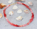 Solid Gold 14K Italian Red Coral, Rhodochrosite and Pink Opal Necklace, Beaded Peach Pink Coral Necklace