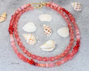 Solid Gold 14K Italian Red Coral, Rhodochrosite and Pink Opal Necklace, Beaded Peach Pink Coral Necklace