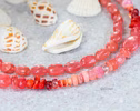 Solid Gold 14K Italian Red Coral, Rhodochrosite and Pink Opal Necklace, Beaded Peach Pink Coral Necklace