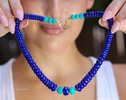 Solid Gold 14K Lapis Lazuli and Turquoise Necklace, Beaded Lapis Necklace, One of a Kind