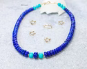 Solid Gold 14K Lapis Lazuli and Turquoise Necklace, Beaded Lapis Necklace, One of a Kind